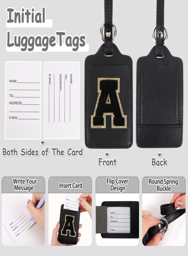 Iqimott Initial Luggage Tags for Suitcases, Cute Letter Luggage Bag Suitcase Identifier Name Baggage Tag, PU Leather Travel Luggage Tags, Bag Tags for Men Women Kids Luggage Handbags Schoolbags(Black-Black A) - Image 3